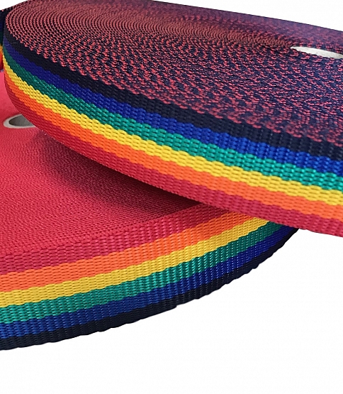 38mm Rainbow Acrylic Webbing Tape 10 Mtrs - Click Image to Close